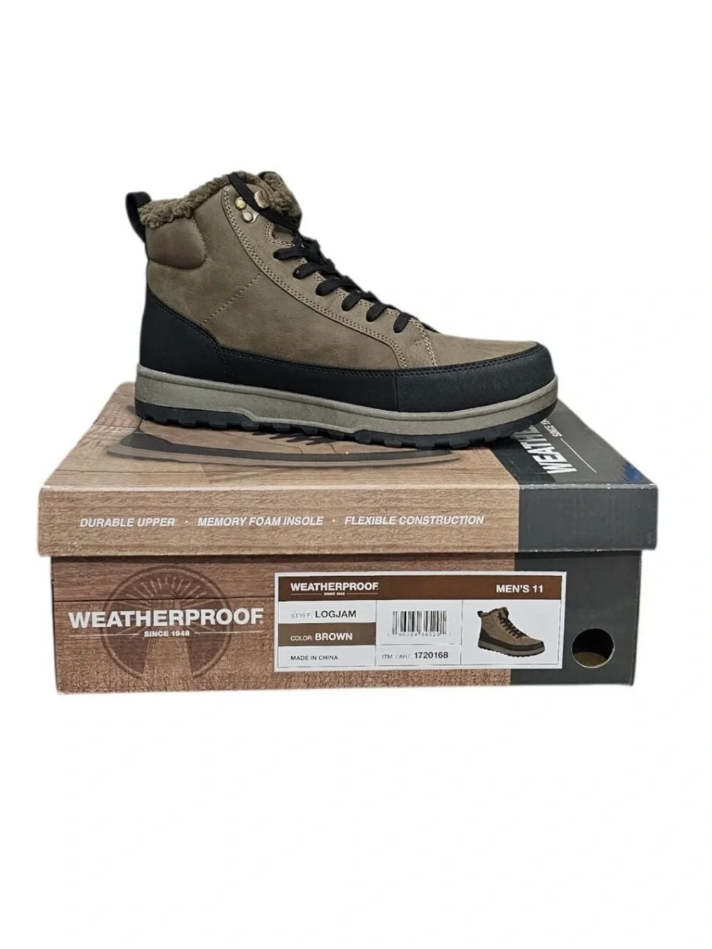Weatherproof Mens Winter Boots Brown Faux Fur Lined Lace Up Size 11 NEW